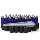 Бутылки для эфирных масел из кобальтово-синего стекла, 24 шт., 5 мл, с рулоном из нержавеющей стали, с черной крышкой, для ароматерапия с парфюмом