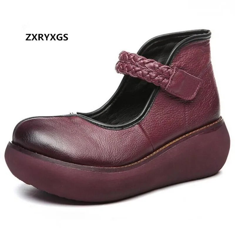 

Hot 2022 New Autumn Elegance Fashion Casual Shoes Platform Slope With High Heels Classic Retro Genuine Leather Shoes Women Shoes
