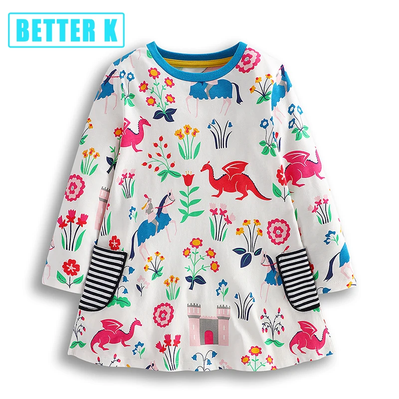 Детские платья для девочек малышей одежда 100% хлопок платье с длинными рукавами
