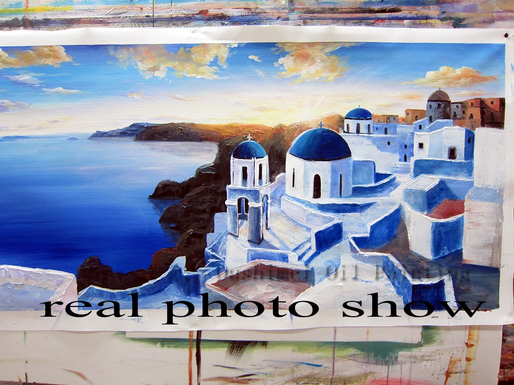 Ручная роспись Современный греческий пейзаж Картина на холсте настенная