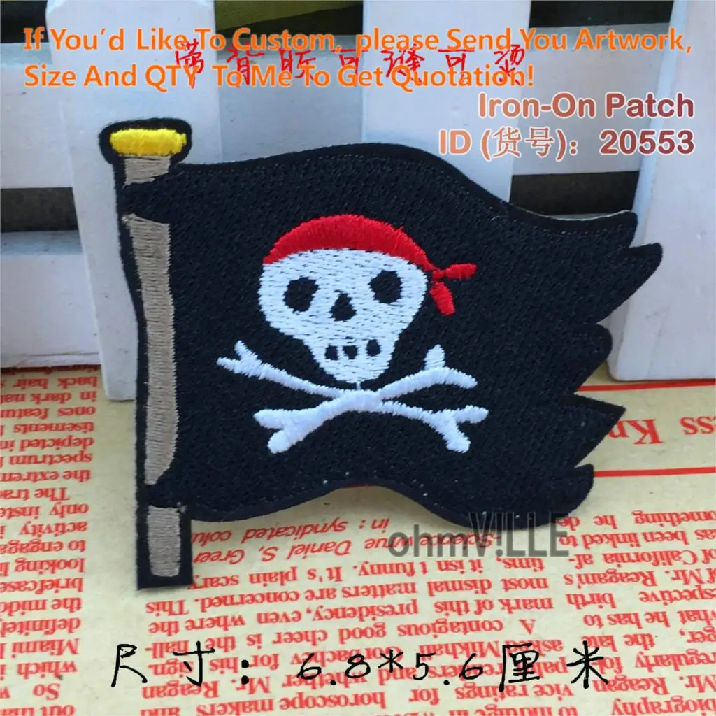2016 Sale New Parches Ropa Bordados 20553 Pirate Skull Flag Embroidery Patches Iron On Patch &quotaccept Customized Patch&quot | Дом и сад