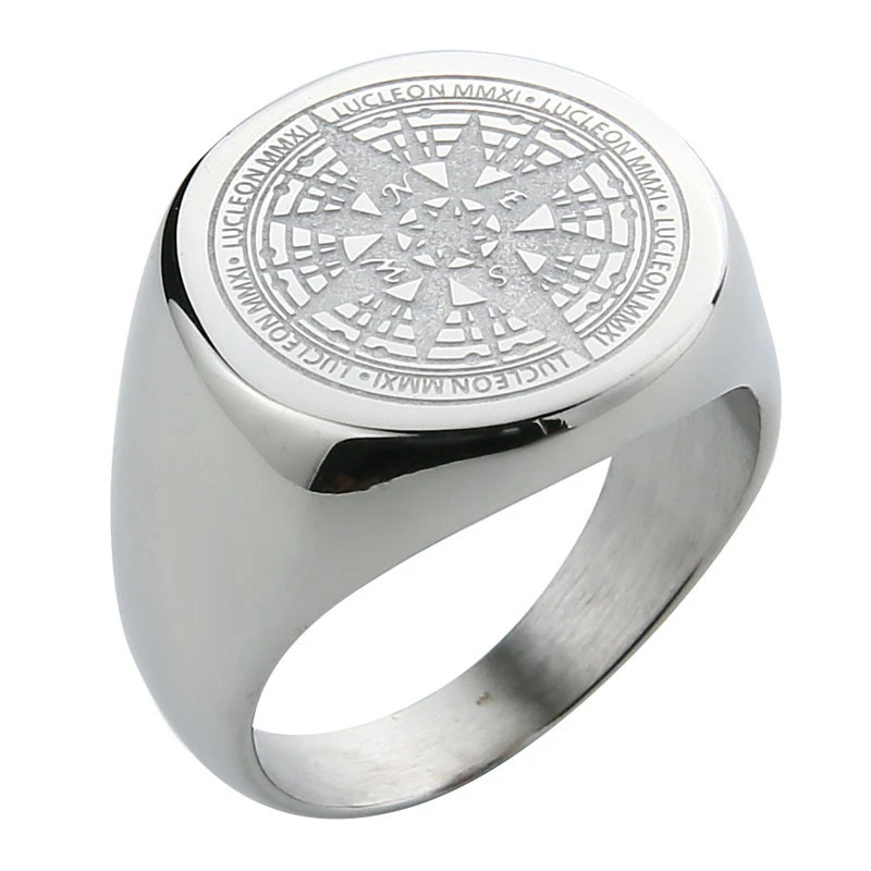 Silver 316L, нержавеющая сталь, компас, мужские кольца, Винтаж, простая классика, креативность, индивидуальность для мальчиков, ювелирные изделия, аксессуары, подарок - Цвет основного камня: Silver
