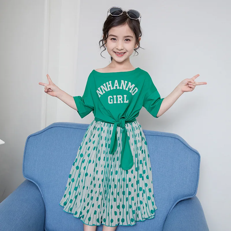 Комплект с юбкой для девочек топы футболка короткими рукавами и надписью