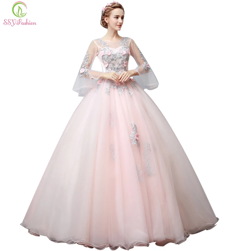 Женское вечернее платье SSYFashion розовое кружевное ТРАПЕЦИЕВИДНОЕ ПЛАТЬЕ с