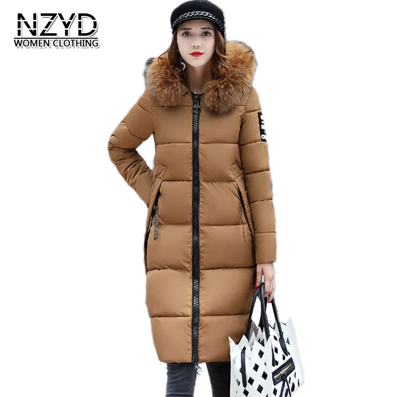 2018 зимнее женское пальто новый стиль мода средней длины меховой воротник с