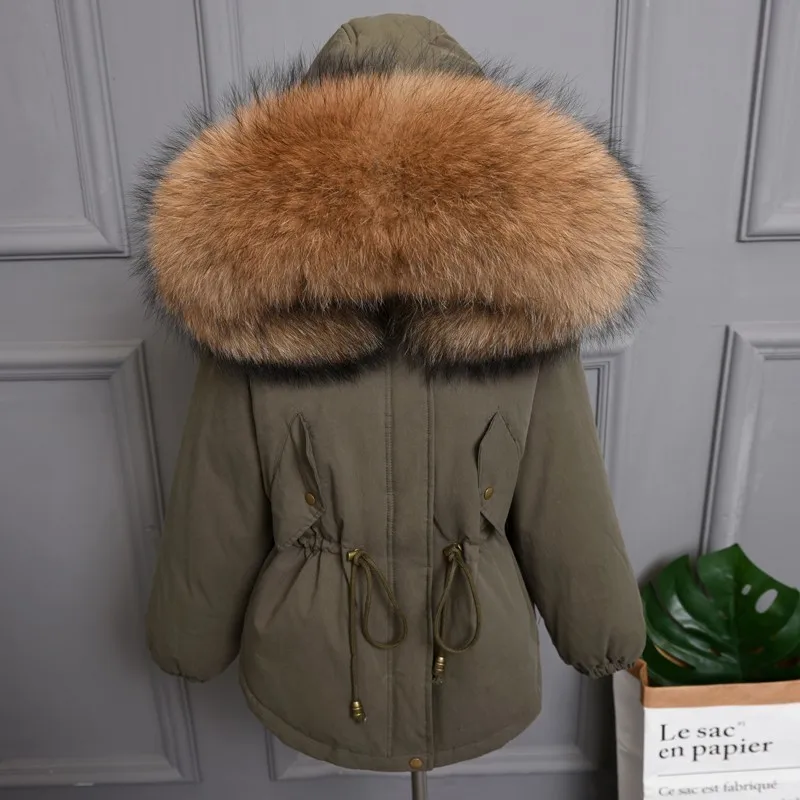 ArmyGreen brown Plus size Natural Fur White Duck Down Winter Coat women's jacket with hood Thicken Warm women's down Parka chaqueta mujer YRE05 - Цвет: ArmyGreen brown