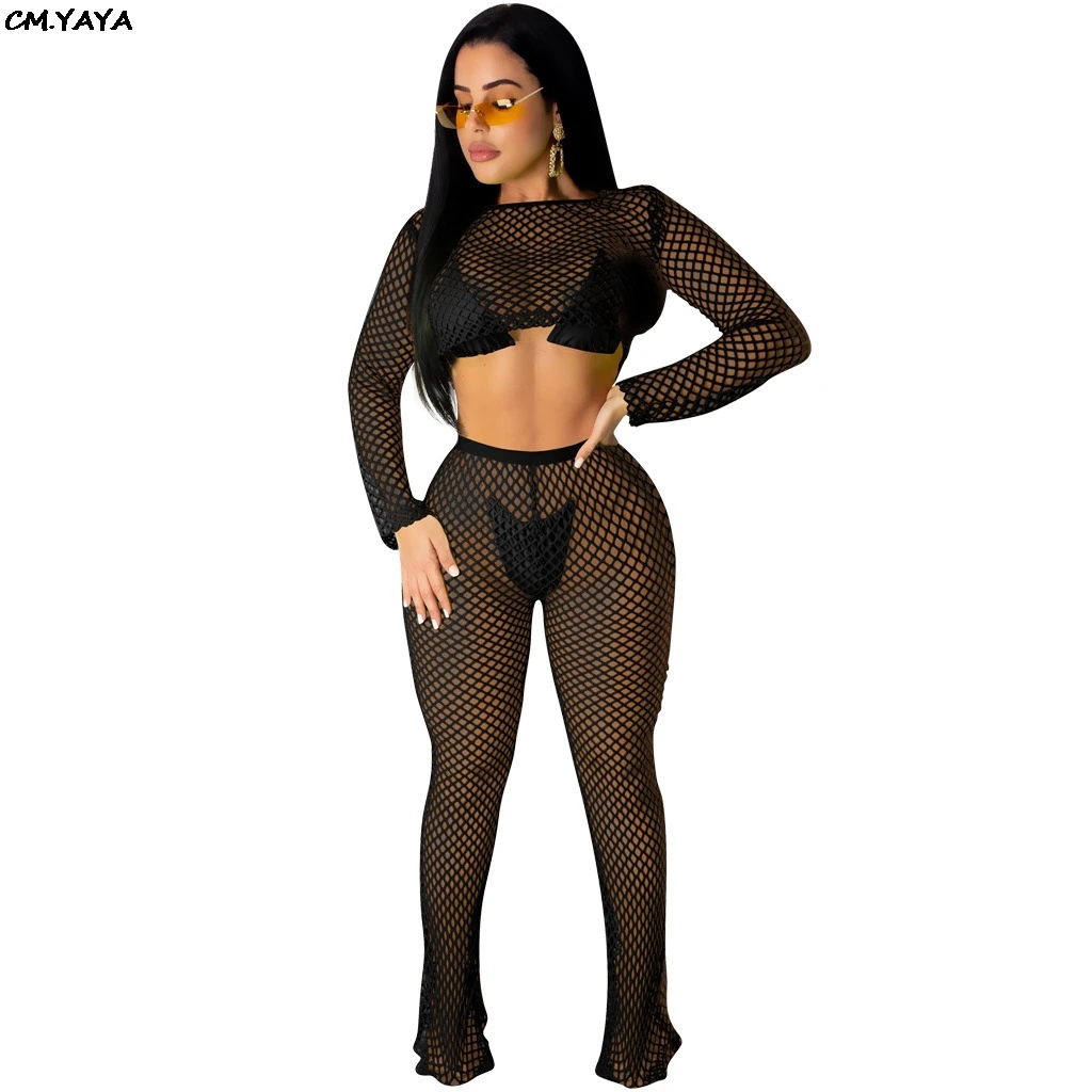 Женский пляжный комплект из 2 предметов прозрачная Сетчатая футболка с длинным