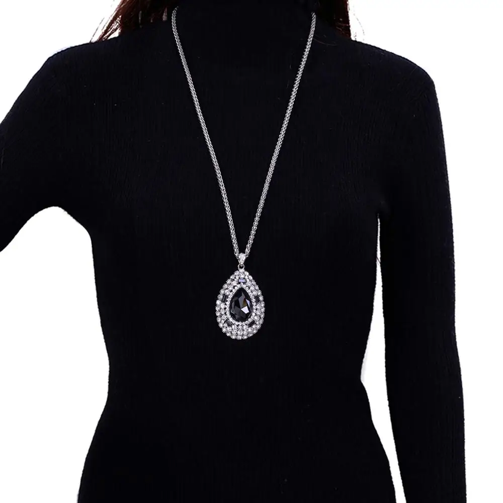 Женское ожерелье с подвеской большие овальное Хрустальное стекло длинная цепь