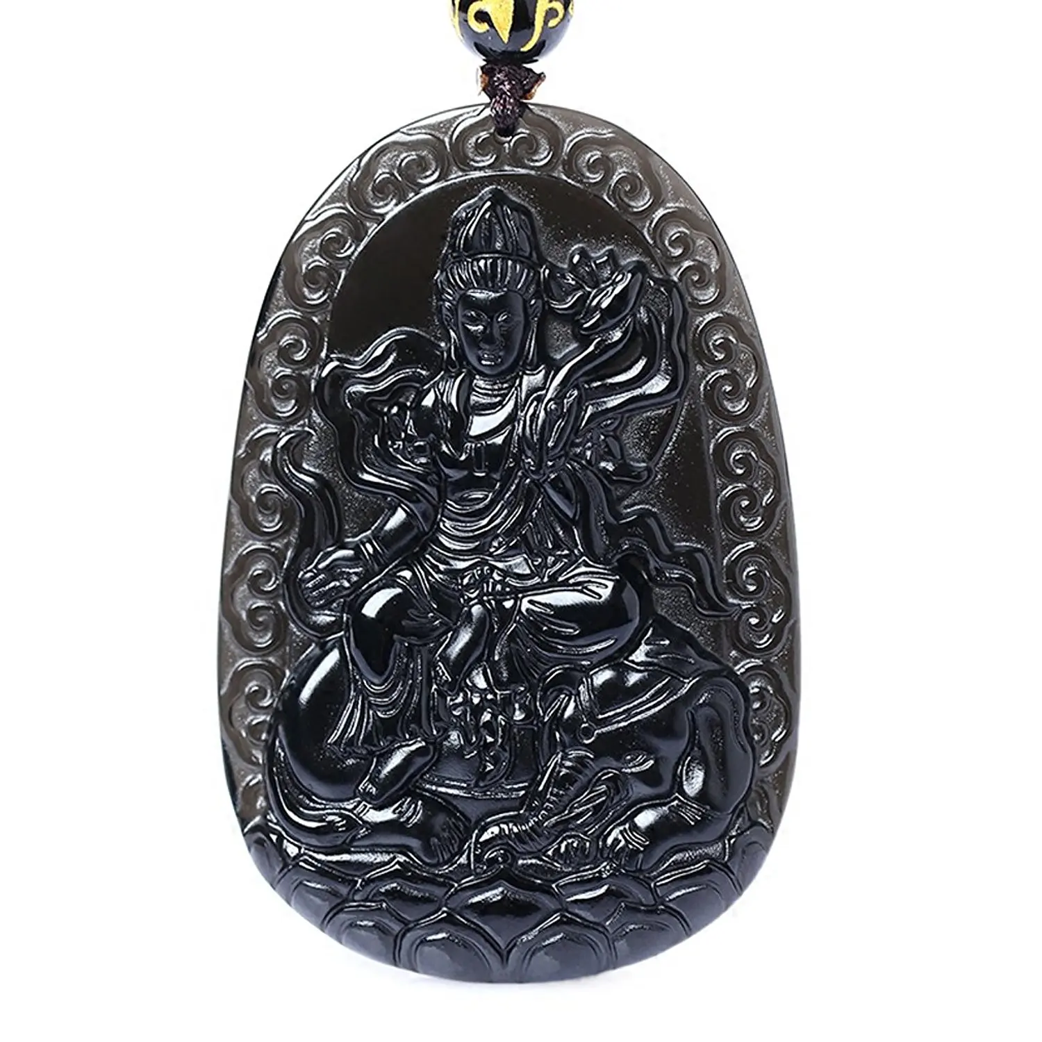 Ювелирные изделия Koraba из натурального обсидиана Samantabhadra Kwan Yin Bodhisattva подвеска