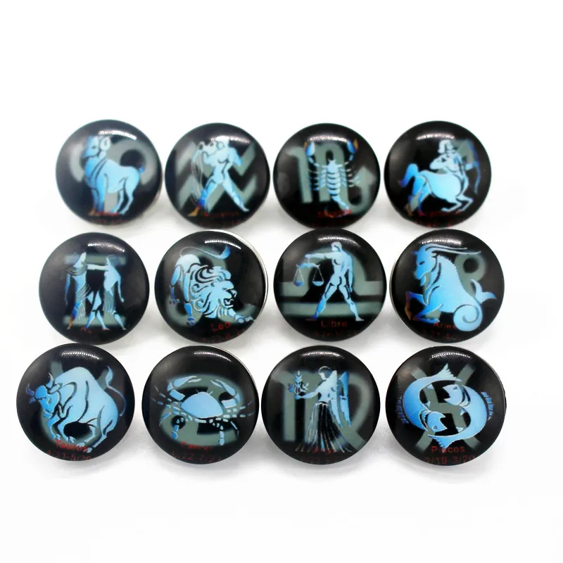 

Hot selling 50pcs/lot 12 constellations pattern Snap Button Print Glass Snap Charms Fit 18mm DIY Ginger Snap Bracelet Jewelry
