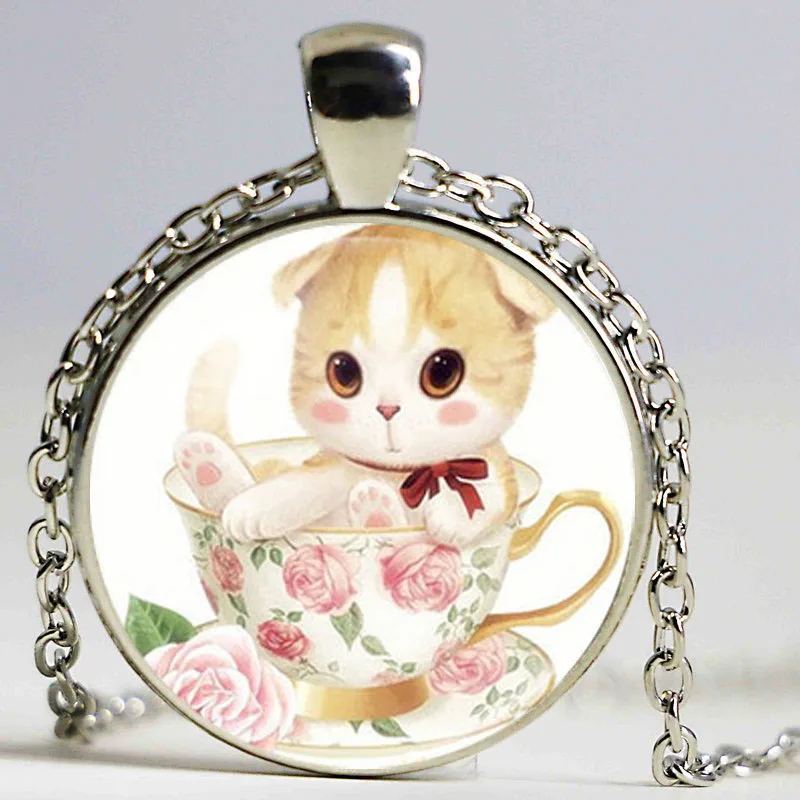 Цепи высокое качество Обувь для девочек с серебряным покрытием милый кот Стекло