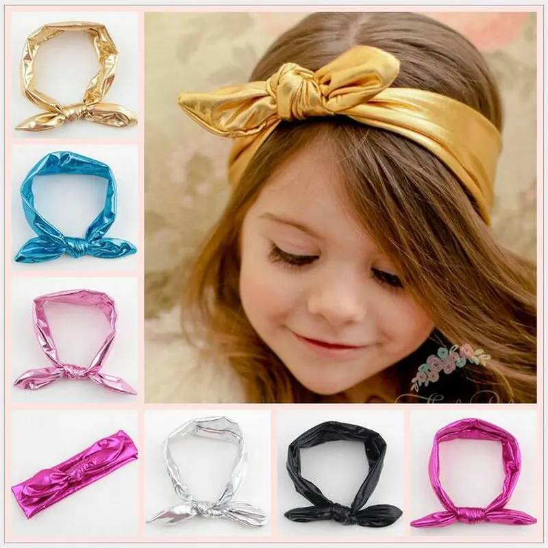 7 colors New Fashion Lovely Girls Stretch PU Ear Turban Knot Hairband Rabbit Bow Headband Hair Band Headwrap Kids Accessories D3 |