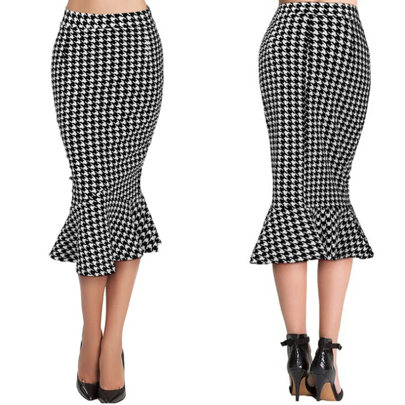 Zangcl Для женщин летние Винтаж Юбки для Хаундстут эластичный тонкий Трубы юбка Bodycon