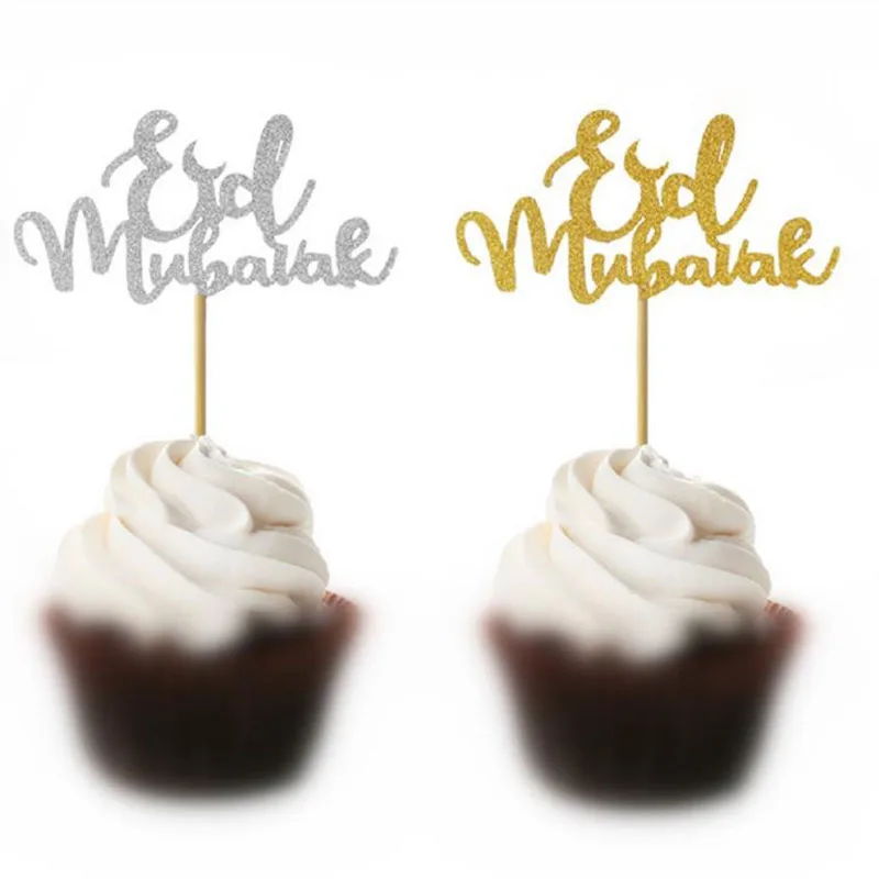 5 шт./лот новинка хит продаж топперы для торта блестящие happy Eid Мубарак кекс золото