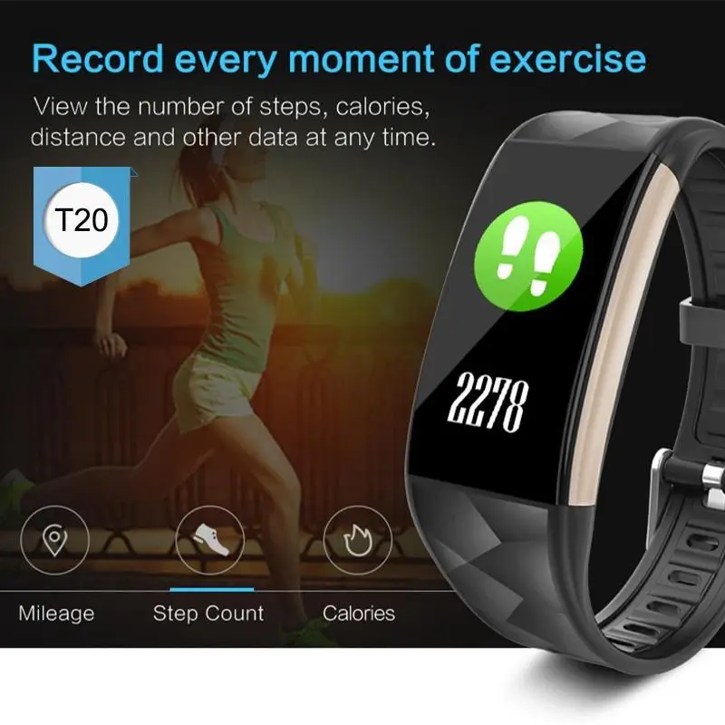 

Waterproof Men Watch T20 Blood Pressure Heart Rate Monitor Wristwatch Pedometer Sport Tracker Fitness IP67 Heart Rate Bracelet