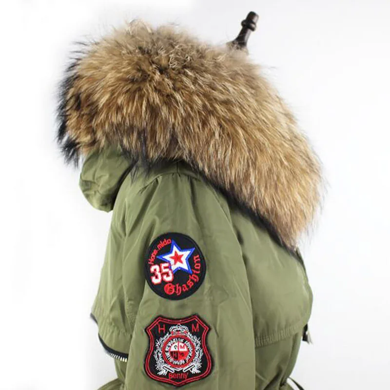 Большая зимняя куртка с воротником из натурального меха енота для женщин 2018