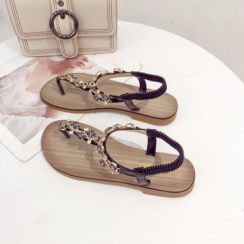 2019 элегантные мягкие кожаные Сандалии со стразами Женская обувь гладиаторы в