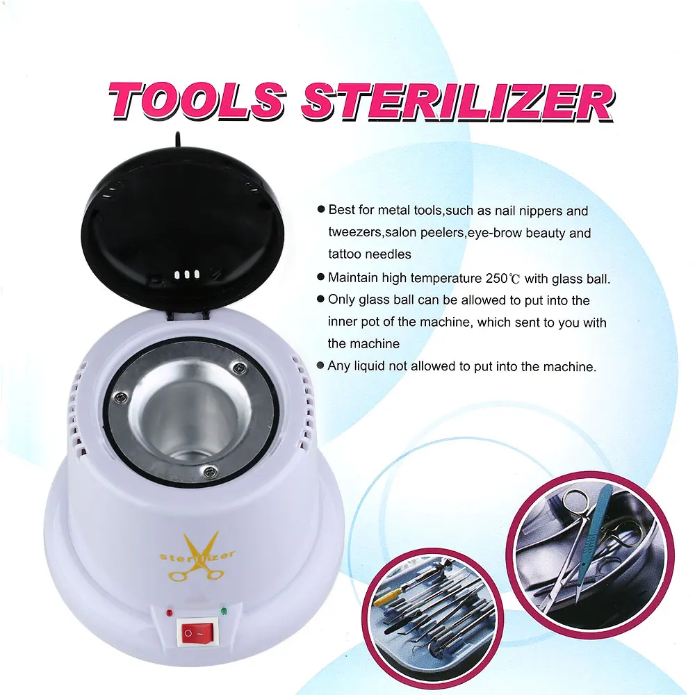 Nail Art Steam Autoclave Scissor Manicure Sterilizer Machine with 150g Disinfection Glass Bead 220V EU Plug
