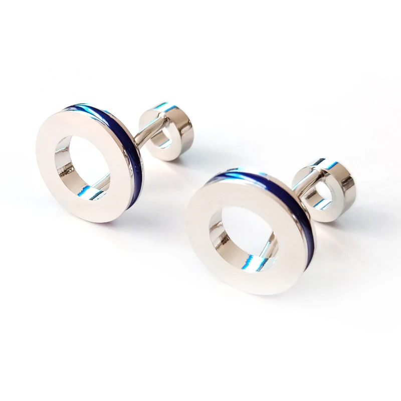 

WN High quality baking paint blue silvery round double headed circular Cufflinks fashion men's French shirt cuff links