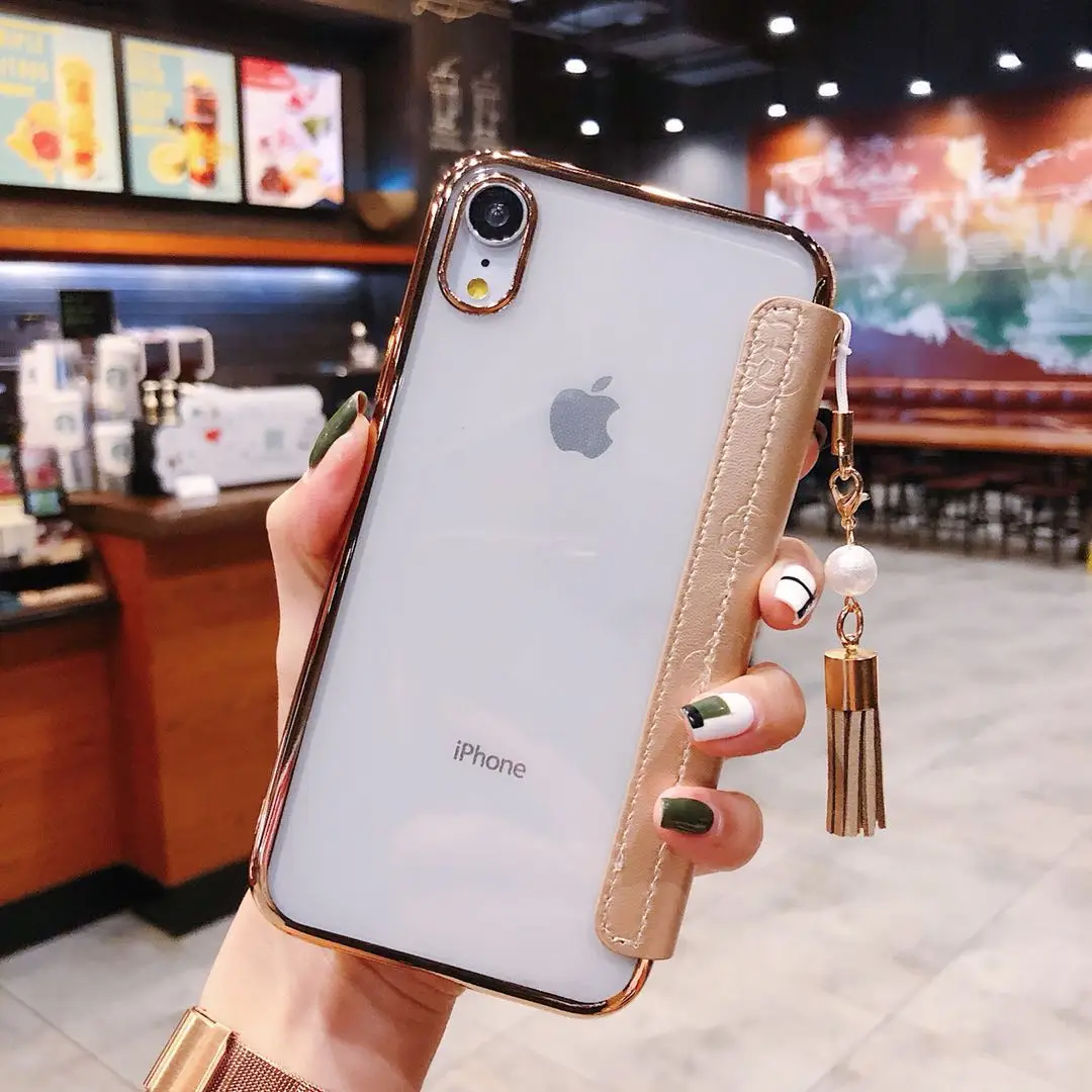 Роскошный тонкий флип-чехол для Iphone X 8 7 6 6S Plus Xs Max Xr Милый горный чай цветок из искусственной кожи чехол из термополиуретана и силикона с кисточкой жемчуг