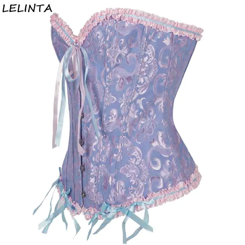 LELINTA женский атласный жаккардовый сексуальный корсет на шнуровке с косточками на талии, Бюстье размера плюс S-6XL топ в готическом стиле корсетный корсет