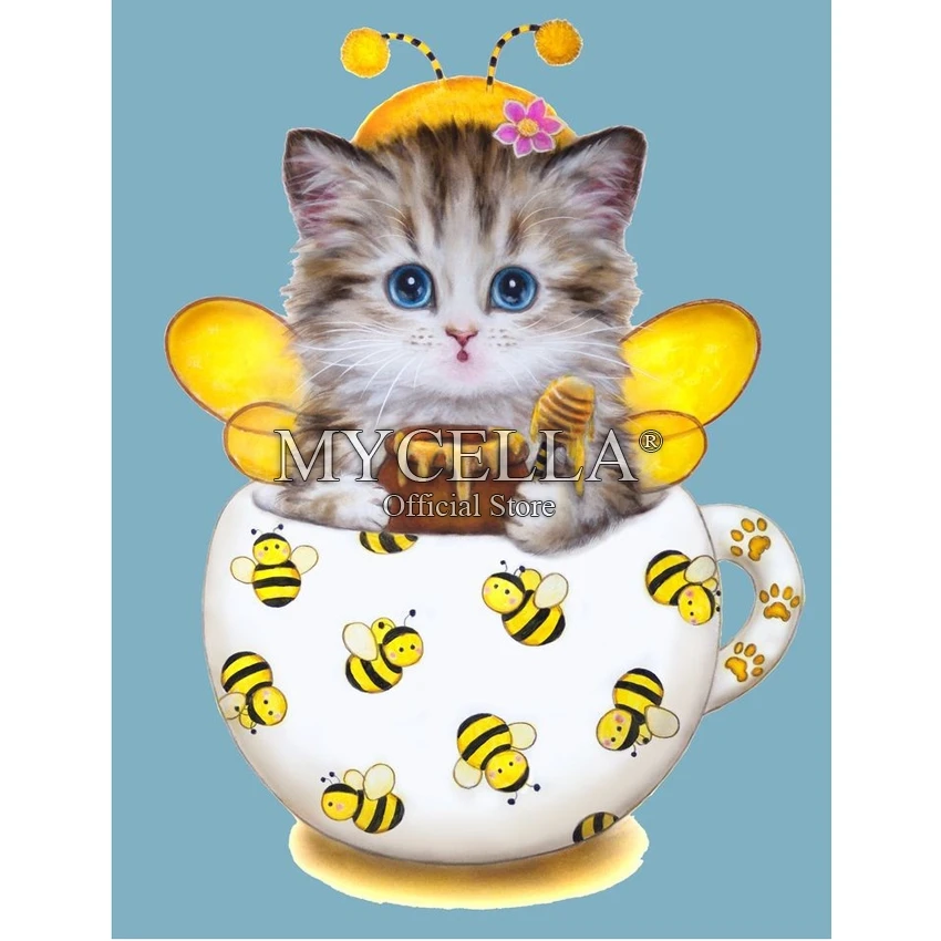 5d Diy алмазная живопись чашка Котики круглые стразы мозаика Вышивка крестом