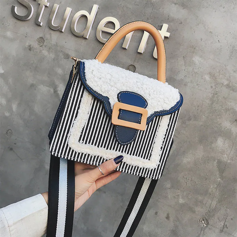 Moeluohouse Полосатый ремень для женщин девушка плеча Crossbody сумка строка плюшевые