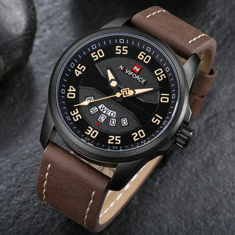 

2018 Men Sport Watches Waterproof Brand NAVIFORCE Analog Quartz Wrist Watch Mens Leather Auto Week Date Clock Relogio Masculino