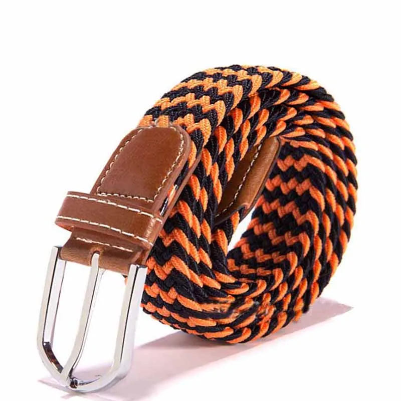 Оранжевый Fashion Men Elastic Stretch Waist Belt Braided Woven PU Leather Belt New KNG88 - Цвет: Оранжевый