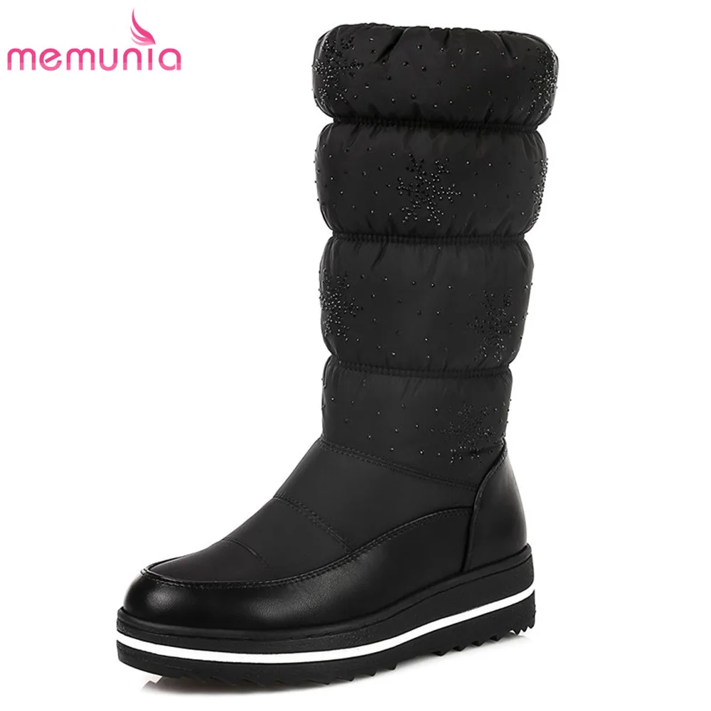 MEMUNIA/Большие Размеры 35-44, зимние ботинки для женщин; Теплая обувь на платформе до середины икры ботинки на зиму большого объема Стразы модная зимняя одежда Сапоги