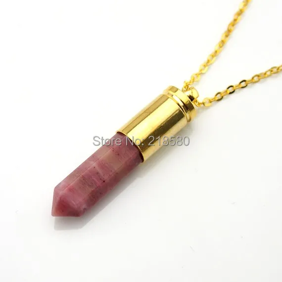 

MPN0205 Healing Stone Point Necklace,Rhodonite Hexagon Necklace, Gold or Silver Bullet Necklace