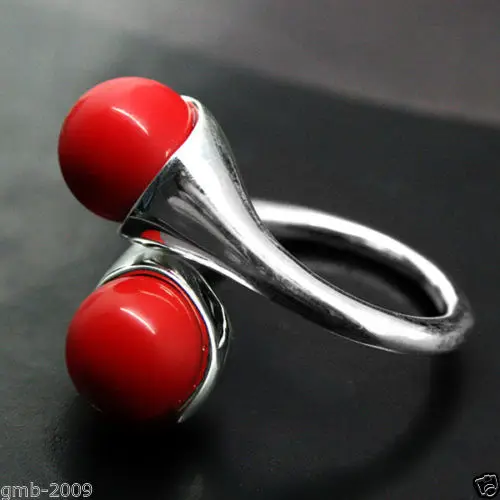 

6MM RED CORAL 925 STERLING SILVER RING SIZE ADJUSTABLE