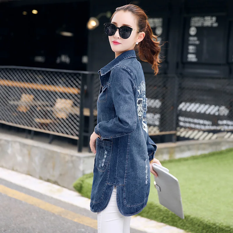 2019 Новое поступление весенне осенняя модная джинсовая куртка длинными с