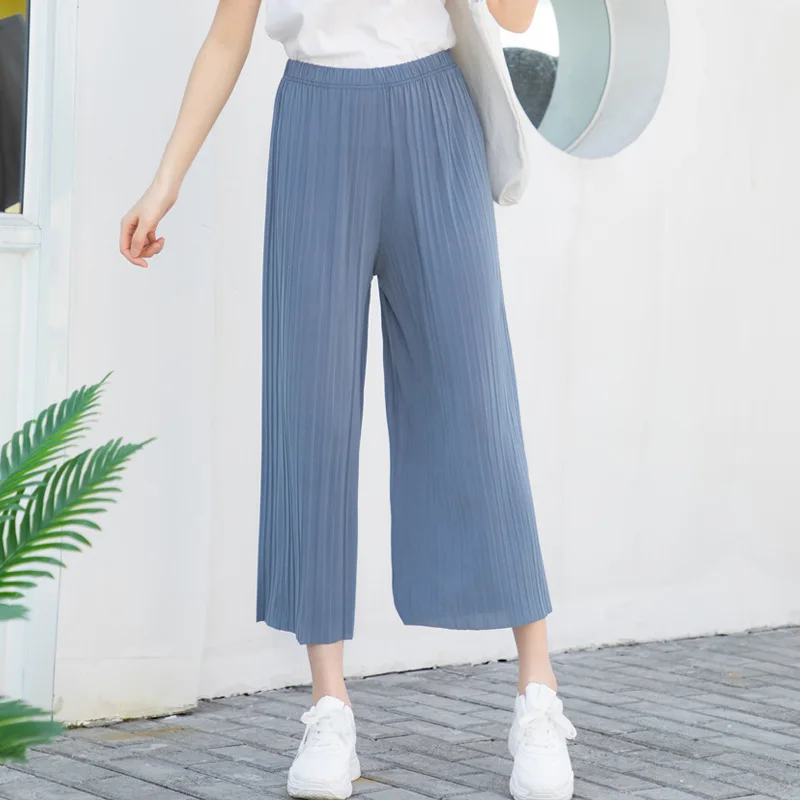 Летние шифоновые женские штаны шаровары для похудения синие черные брюки с