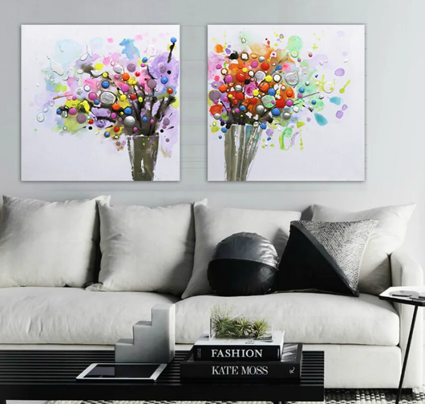 

modern Oil Painting handpainted Large Handpainted two panels flower Wall Art Wall Pictures For Living Room Home Decor
