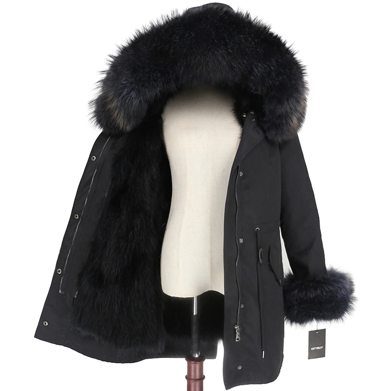 OFTBUY пальто с натуральным мехом енота, капюшон с манжетами, подкладка из лисьего меха, зимняя куртка, Женская длинная парка, водонепроницаемая верхняя одежда, новинка