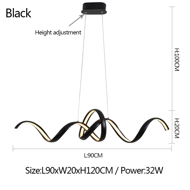 Black L90xW20CM Креативный светодиодный алюминиевый скандинавский светильник, светодиодный светильник, современная люстра для гостиной, столовой, светодиодный светильник - Цвет абажура: Black L90xW20CM