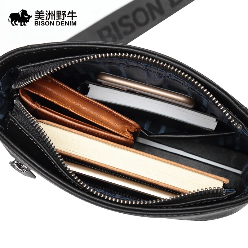 BISON DENIM брендовая мужская сумка через плечо из натуральной кожи мужской портфель