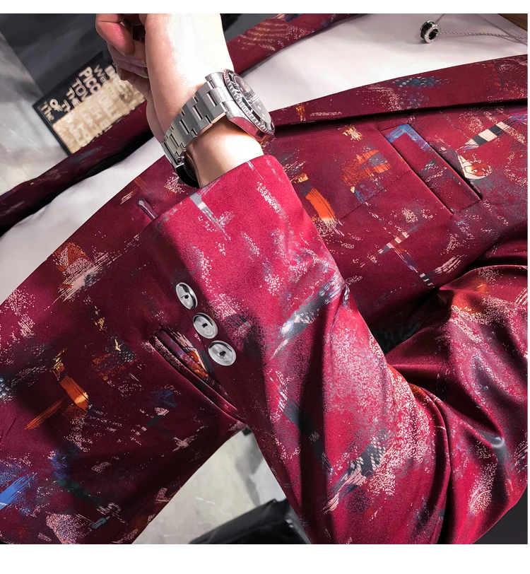 Цвет красного вина повседневный мужской блейзер Slim Fit сценические вечерние