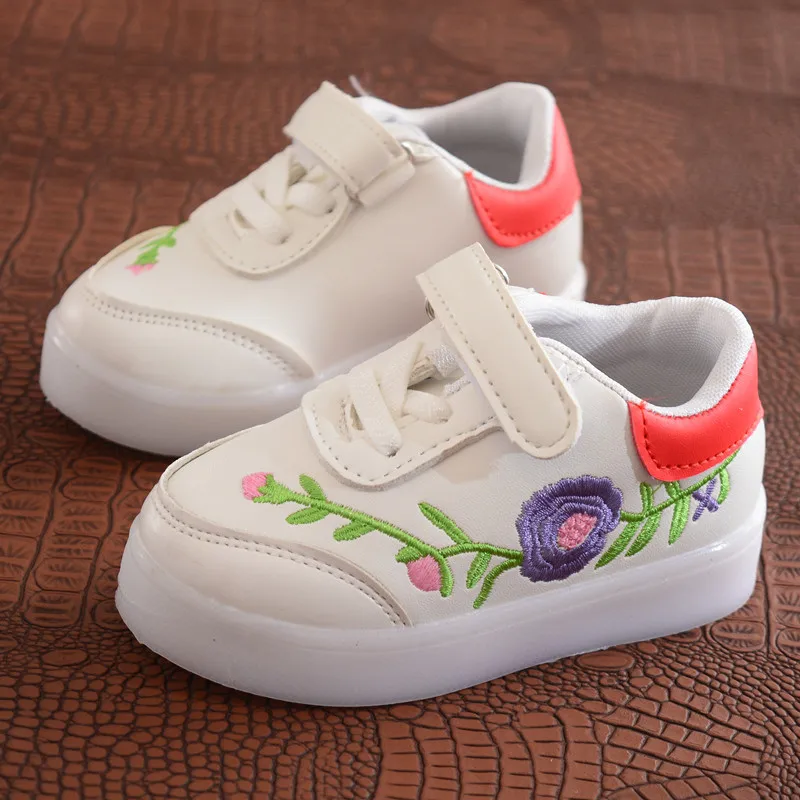 Children Sneakers Led Embroidery Canvas Shoes for Kids Boys Girls Football Girls Boys Sport flower Print Boots Casual Sneaker