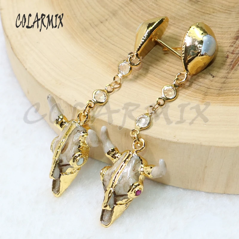 Оптовая продажа 3 пары серьги в виде черепа быка длинные каменные модные