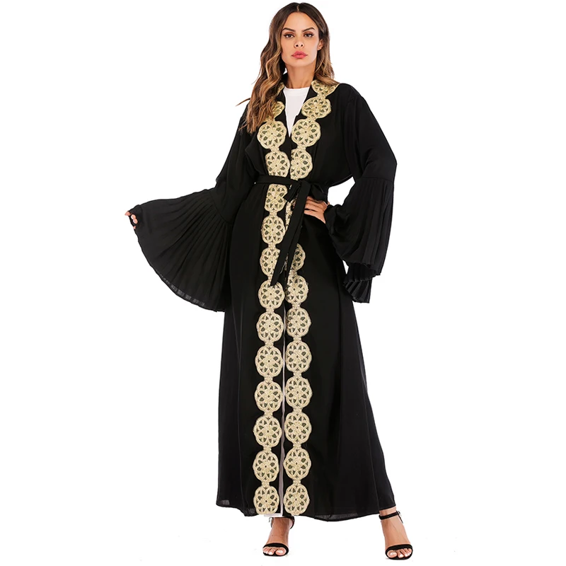 Черное абайя Дубай блестками Цветочные Хиджаб мусульманское платье Катара ОАЭ