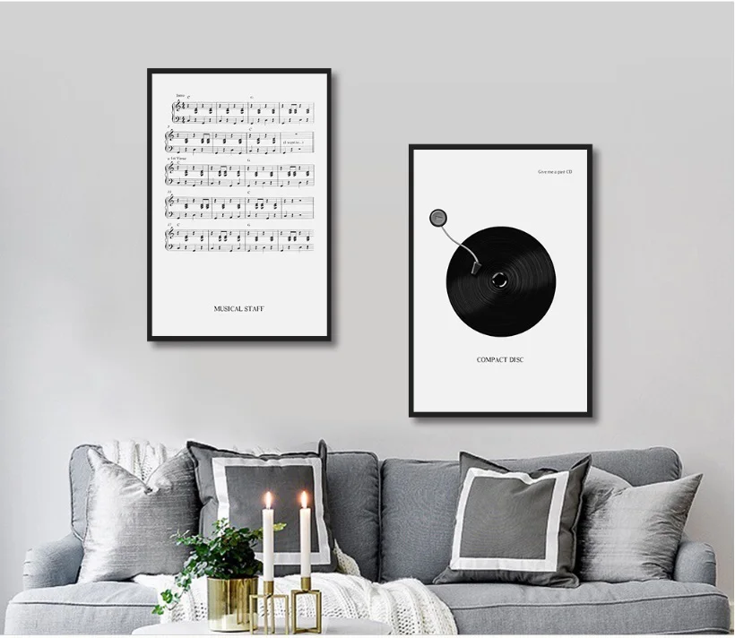 Скандинавская черно белая запись CD лист музыка холст картина Постер и печать