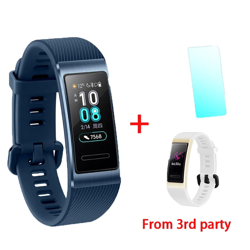 blue add white film huawei Band 3 Pro gps смарт-браслет металлический Amoled 0,95 'Полноцветный Сенсорный экран Датчик сердечного ритма датчик сна Браслет - Цвет: blue add white film