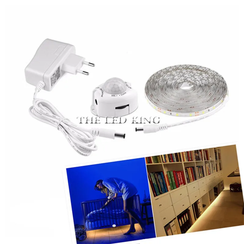 Движения PIR Сенсор переключатель Светодиодные ленты с питанием 3M AC/DC 12V 5V 5M SMD2835 светодиод под кровать