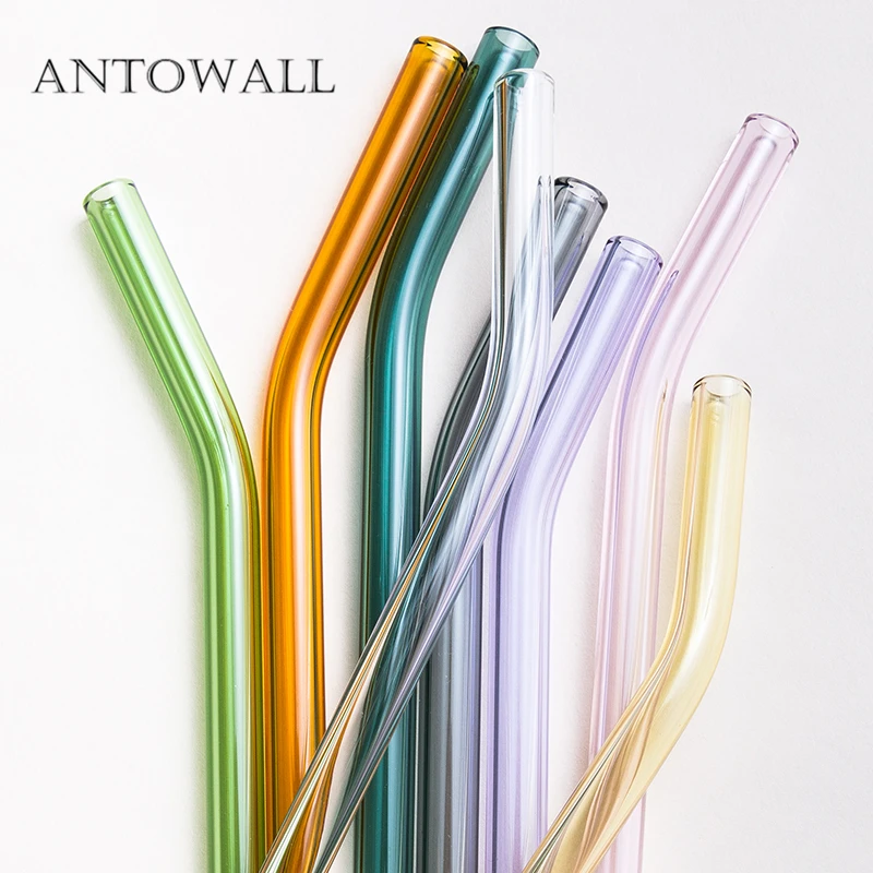 ANTOWALL 6 шт./компл. цветная прозрачная трубочка для стаканов боросиликатного термостойкого стекла изогнутое молоко Чай Кофе напитки соломинки для сока
