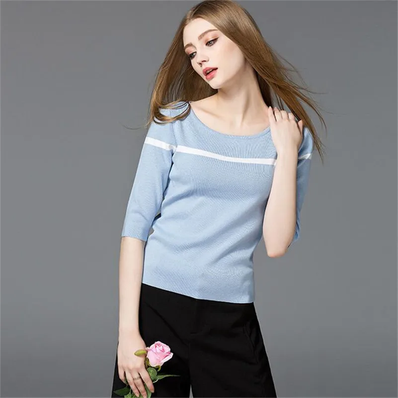 Мягкая одежда женская футболка Мода 2017 вязаный свитер хлопковая с коротким