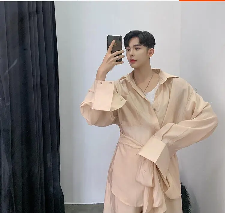 M-XXL! Раннее лето tide модели свободные костюм футболка с шортами tide бренд мужской ремень с длинными рукавами рубашка корейский аромат шикарные горячие брюки