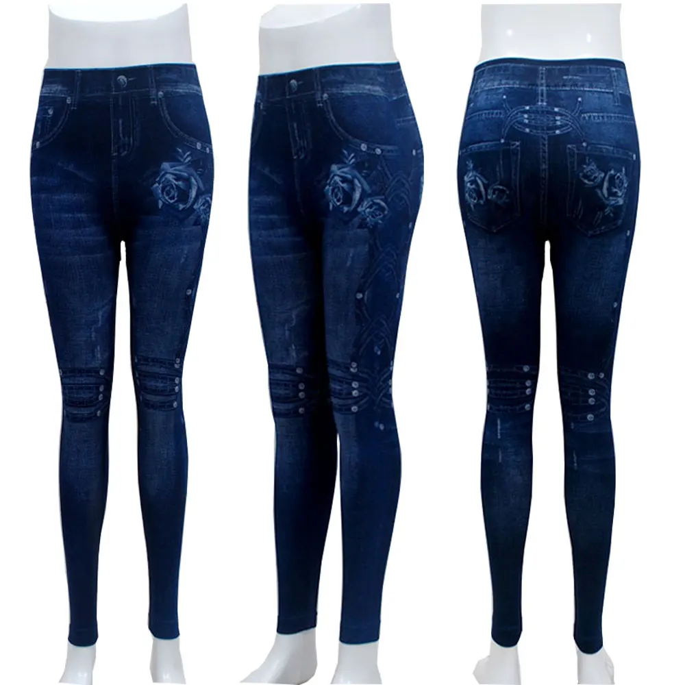 level rose Fashion Slim Women Leggings Faux Denim Jeans Leggings Sexy Hole Heart Printing Casual Women Clothing Pencil Pants Plus size - Цвет: level rose