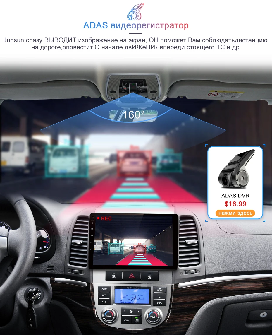 Junsun V1 Android 9,0 2G+ 32G DSP автомобильный Радио мультимедийный видео плеер для hyundai Santa Fe 2 2006-2012 навигация gps 2 din без dvd